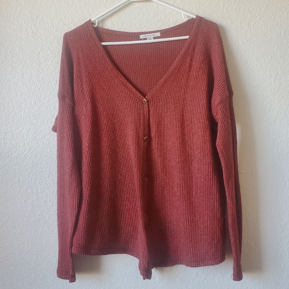 American Eagle Burnt Orange Button Down Sweater